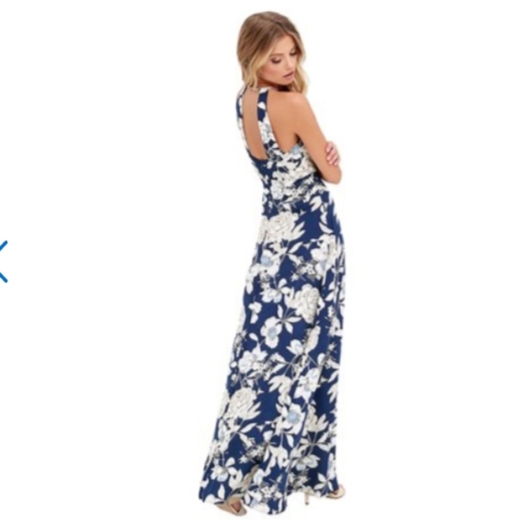 Halter Neck Floral Print Maxi Dress (Pearl Belt Not Included) main image 1